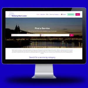 Image of Wellbeing West London Support Directory on blue background