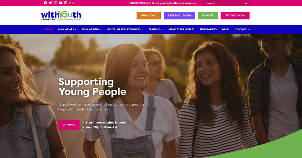 Screenshot of With Youth website by C27 Media
