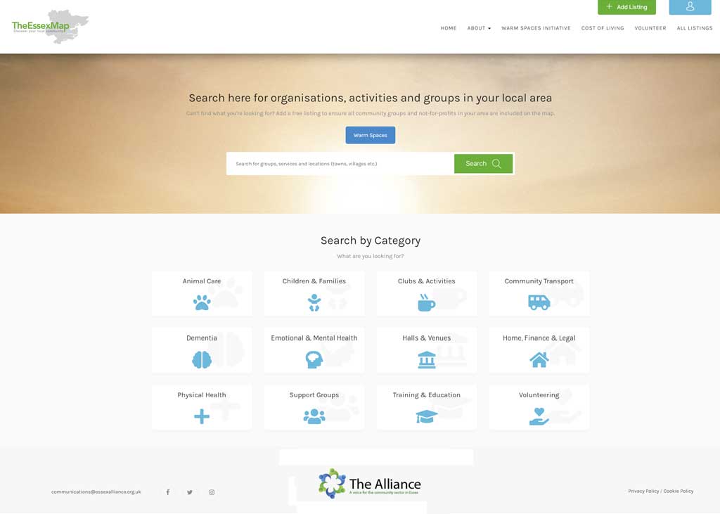 Image of The Essex Map Support Directory home page.