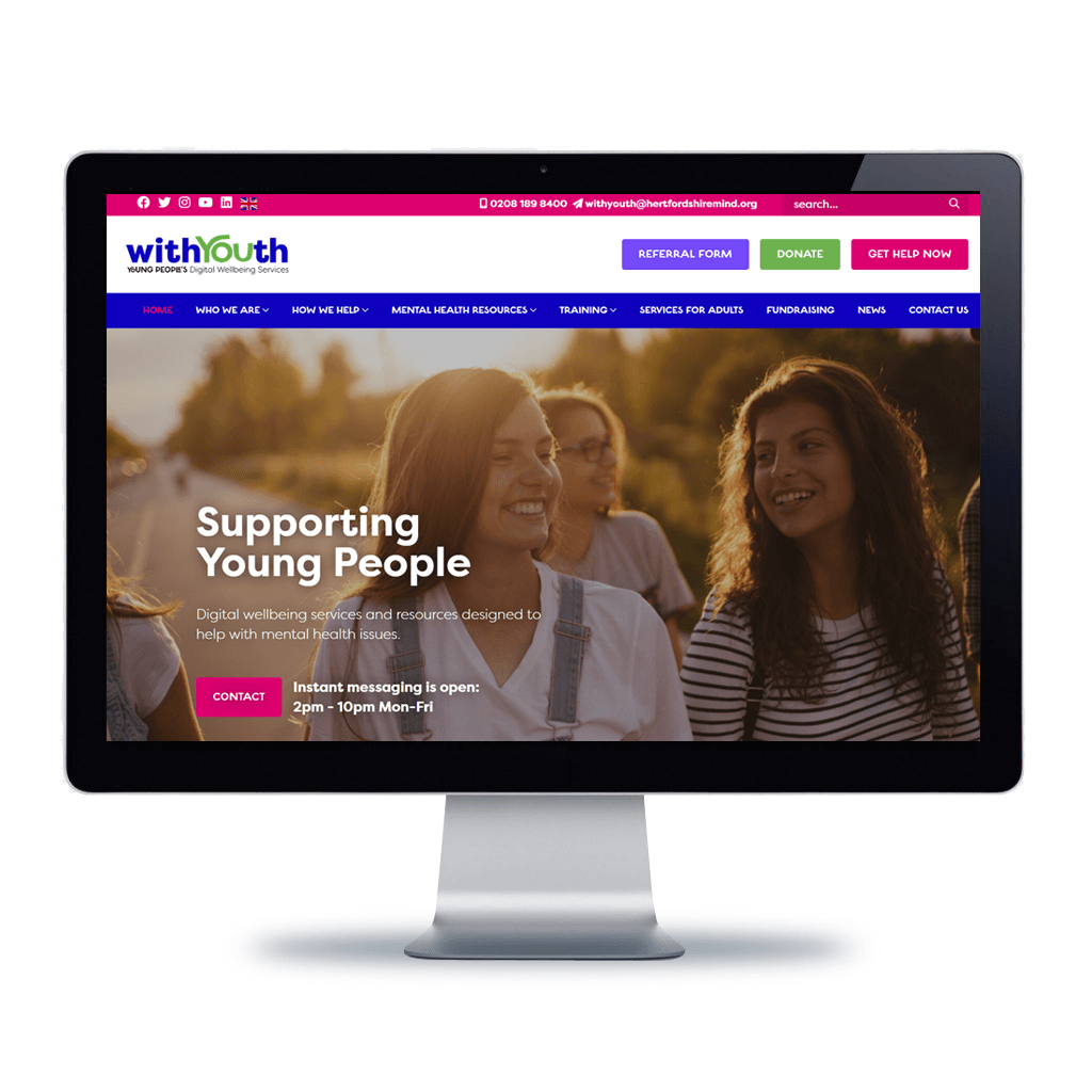 Image of With Youth website displayed on desktop monitor