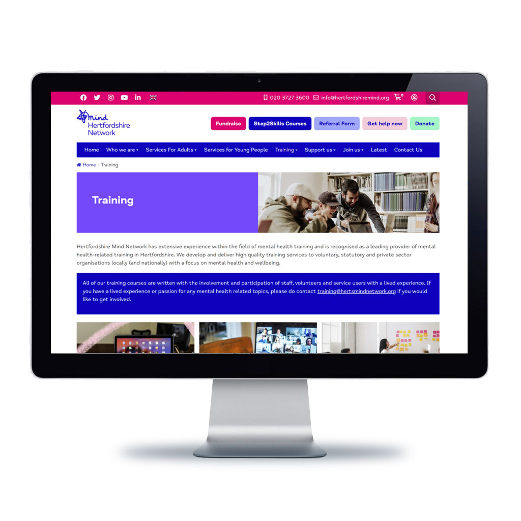 Computer monitor displaying training courses booking page